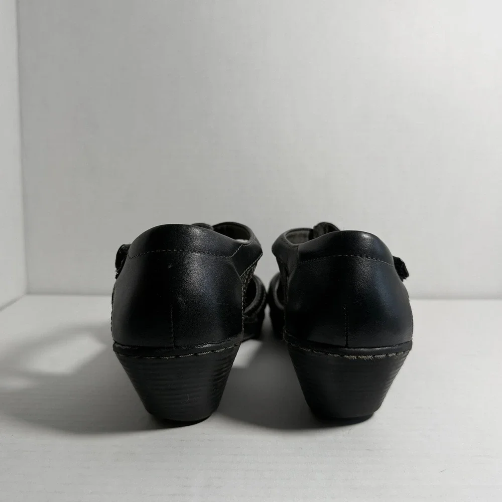 Clarks Wendy Alto Fisherman Sandal Womens Size 9 Black Leather Comfort Cushion